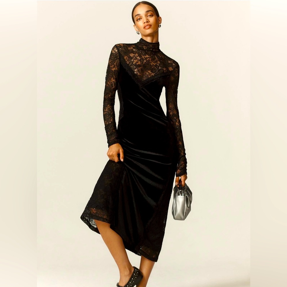 Anthropologie Black Lace Midi Dress